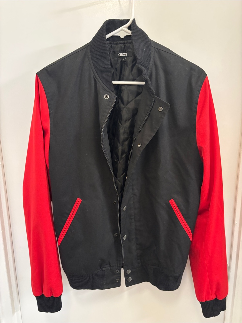ASOS Black and Red Bomber Jacket with Contrast Sleeves